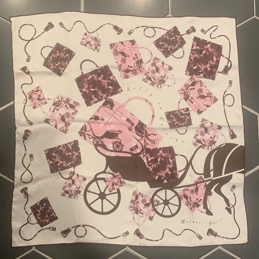 Hermès Cream and Pink Square Silk Scarf - Timeless Luxury Accessory